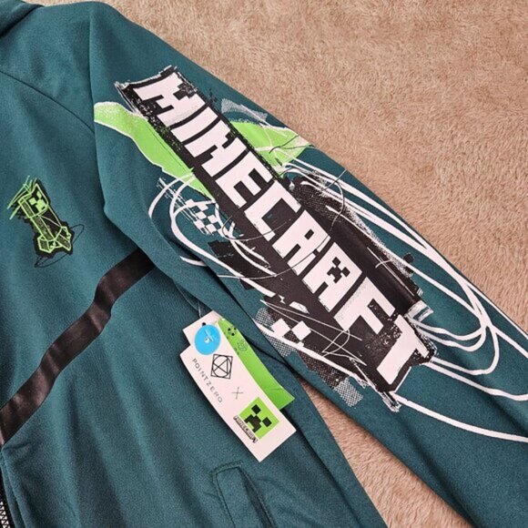 NWT Point Zero x Minecraft Hoodie Green Long Sleeve Full Zip Sweatshirt Men's M - Picture 6 of 13